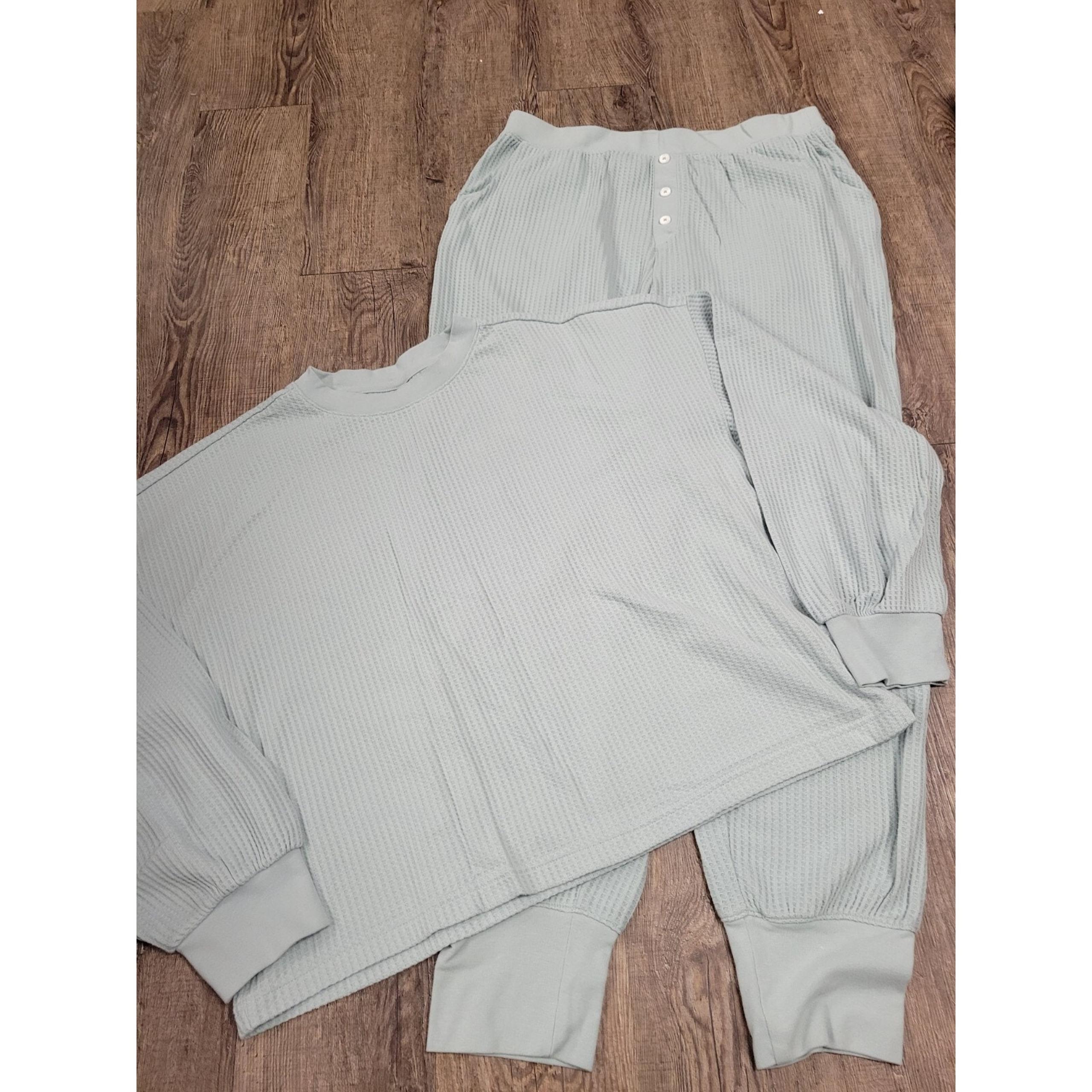 Old Navy Waffle Seafoam Light Green Lounge Pajamas Set Women Large Tall