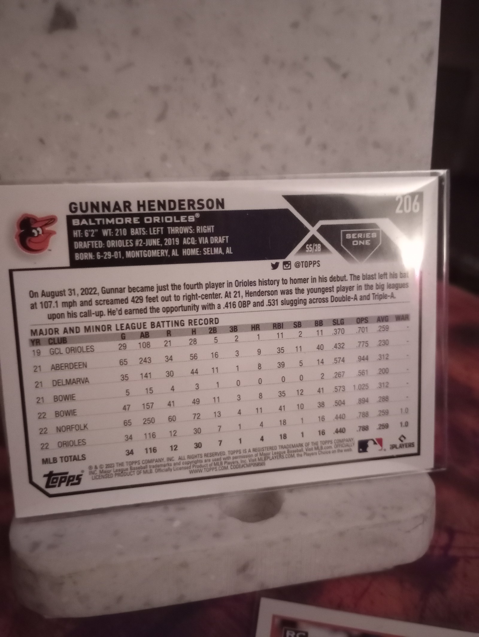 2023 Topps Gunnar Henderson rc collectors box variation