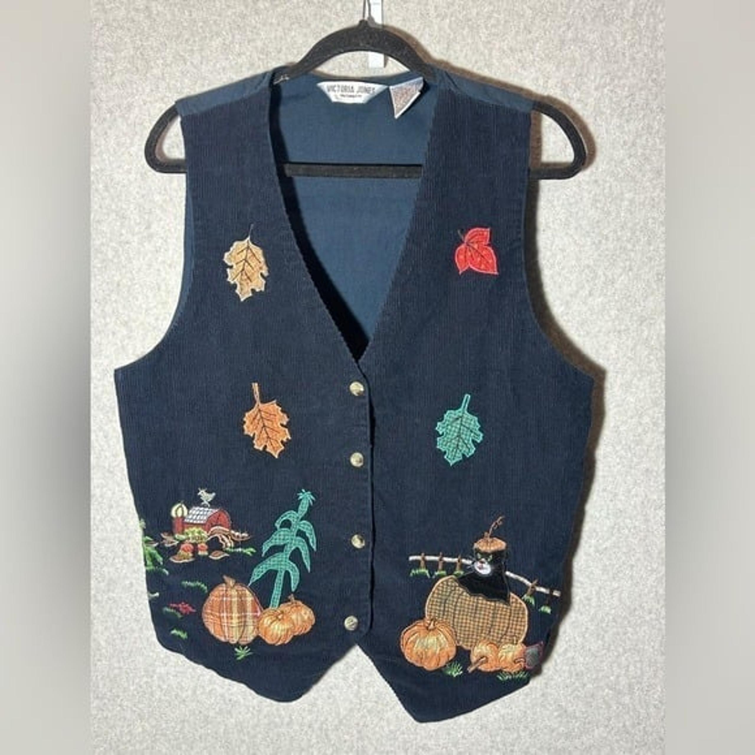 Vintage Victoria Jones Women's XL Corduroy Vest - Fall, Thanksgiving, Halloween,
