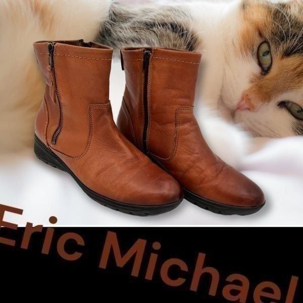 Eric Michael Ombré Brown Leather Women's Bootie Sz 8M Zip Up Wedge Comfortable