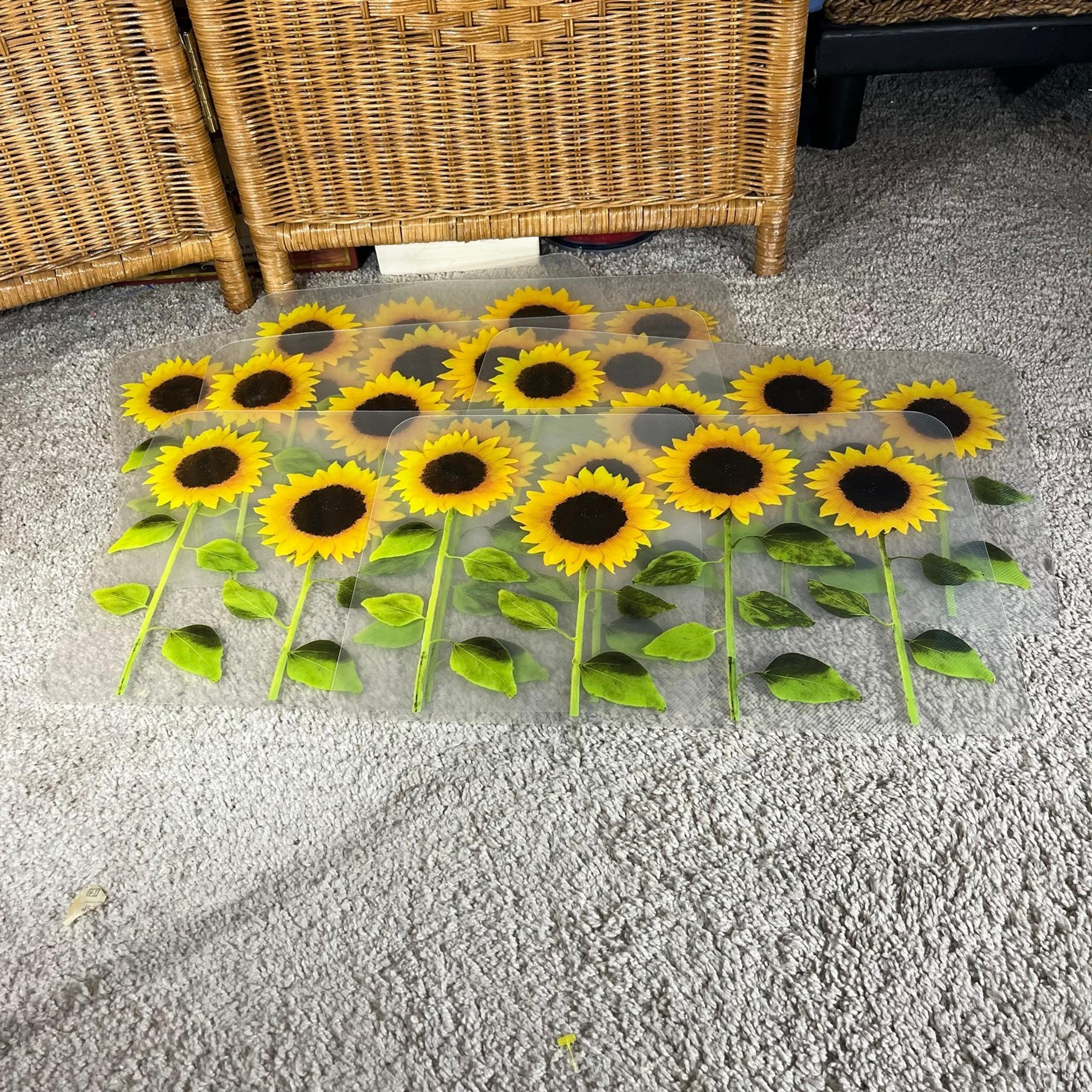 Vintage sunflowers clear placemat set of 6 placemats summer spring pvc LIKE NEW