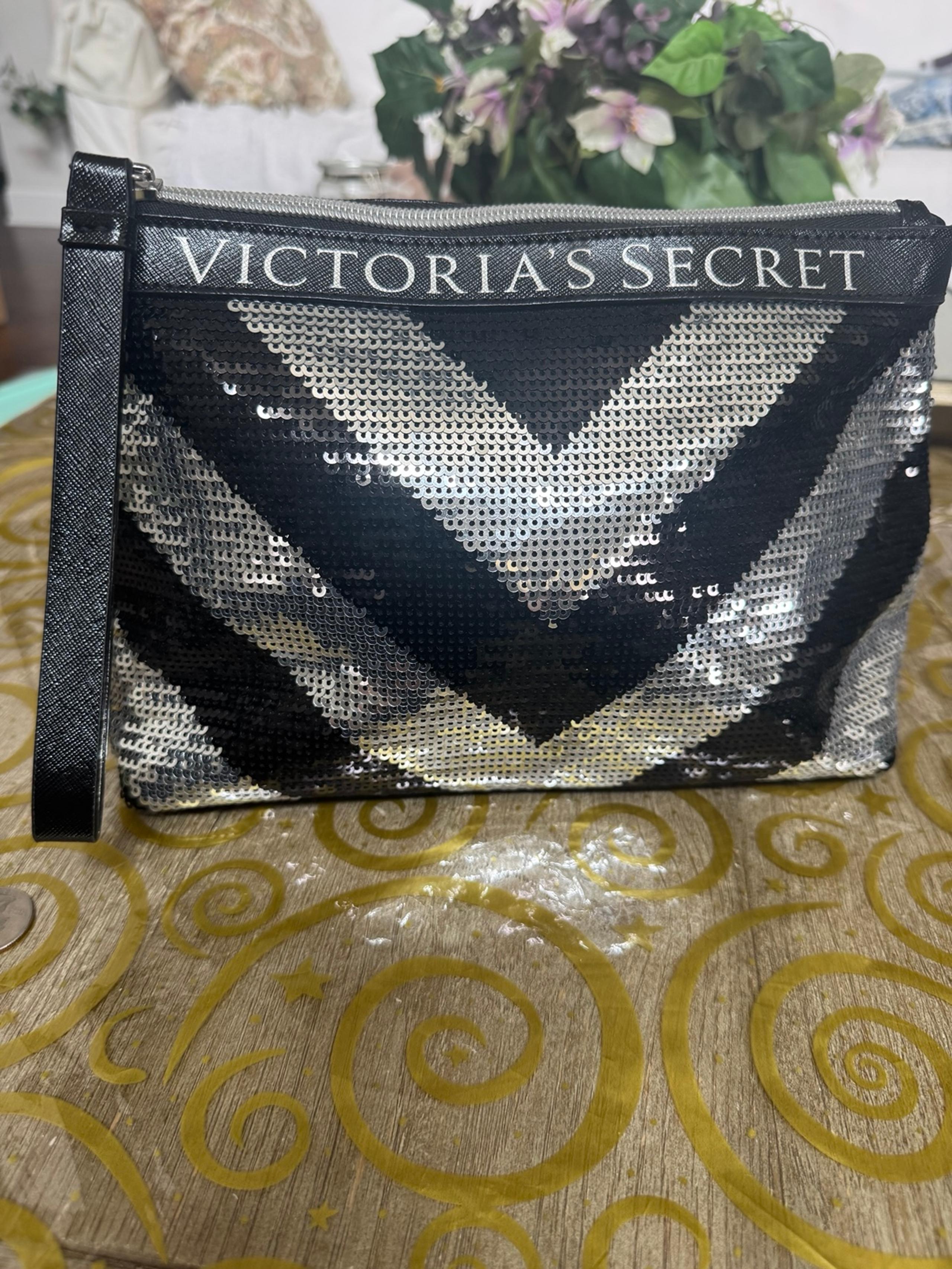 Victoria’s Secret Black and silver sequin cosmetics bag NWOT