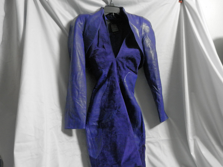Michael Hoban North Beach Purple leather & Suede halter dress with jacket