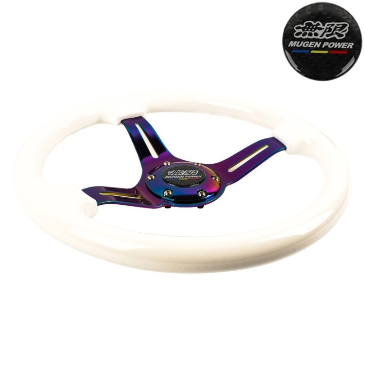 NEW 350mm 14 Universal Mugen ABS Racing Steering Wheel White With Neo Spoke