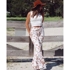 Altar'd State Women's M Brown & White Flared Bell Bottom Cow Print Jeans Pants