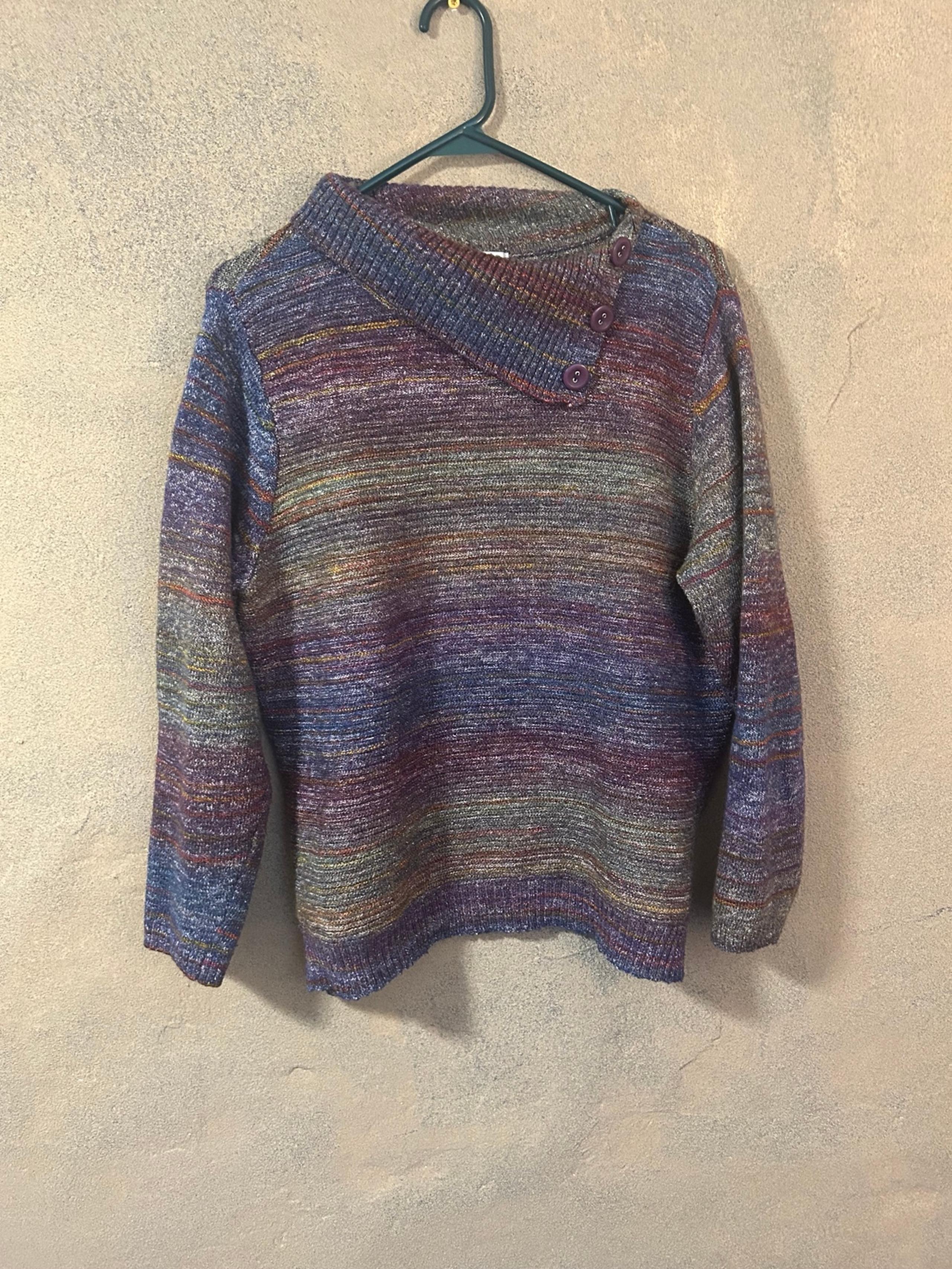 Christopher & Banks dark multicolor cowl neck sweater size L