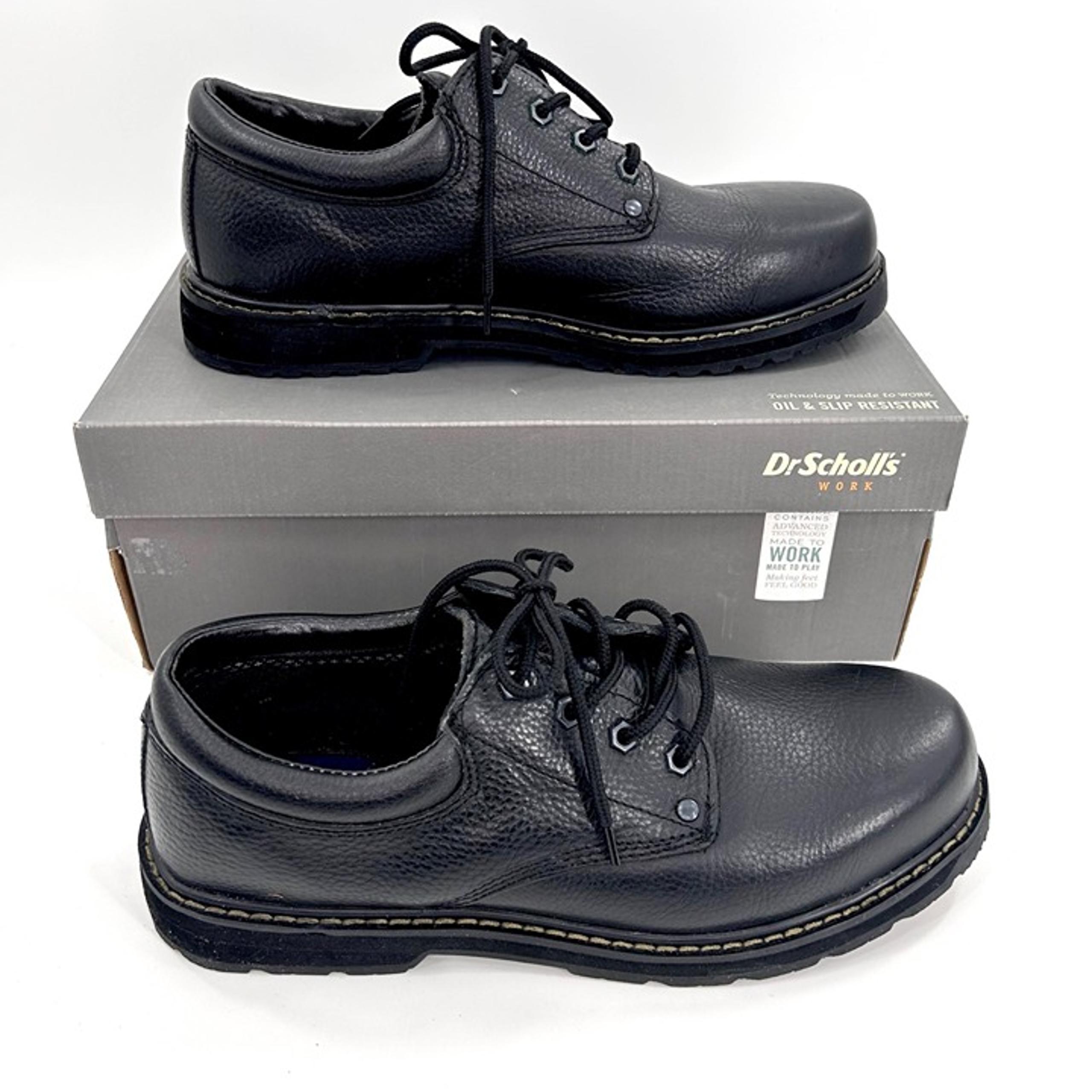 DR SCHOLL'S HARRINGTON BLACK LEATHER WORK SHOES W/ ORIG. BOX  - 12