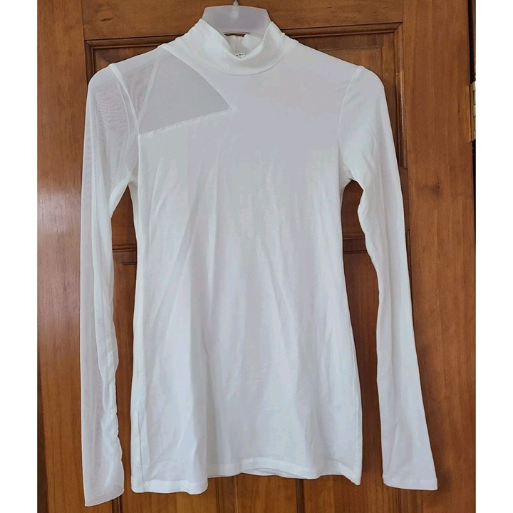 NWOT Marcella NYC Isabel White Turtleneck Mesh Panel Jersey Long Sleeve XS