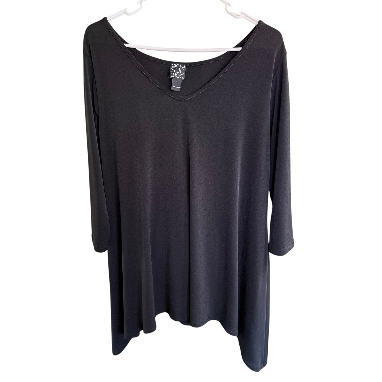 Clara Sun Woo Top Tunic Asymmetrical L Black L/S Lagenlook Witchy Whimsigoth