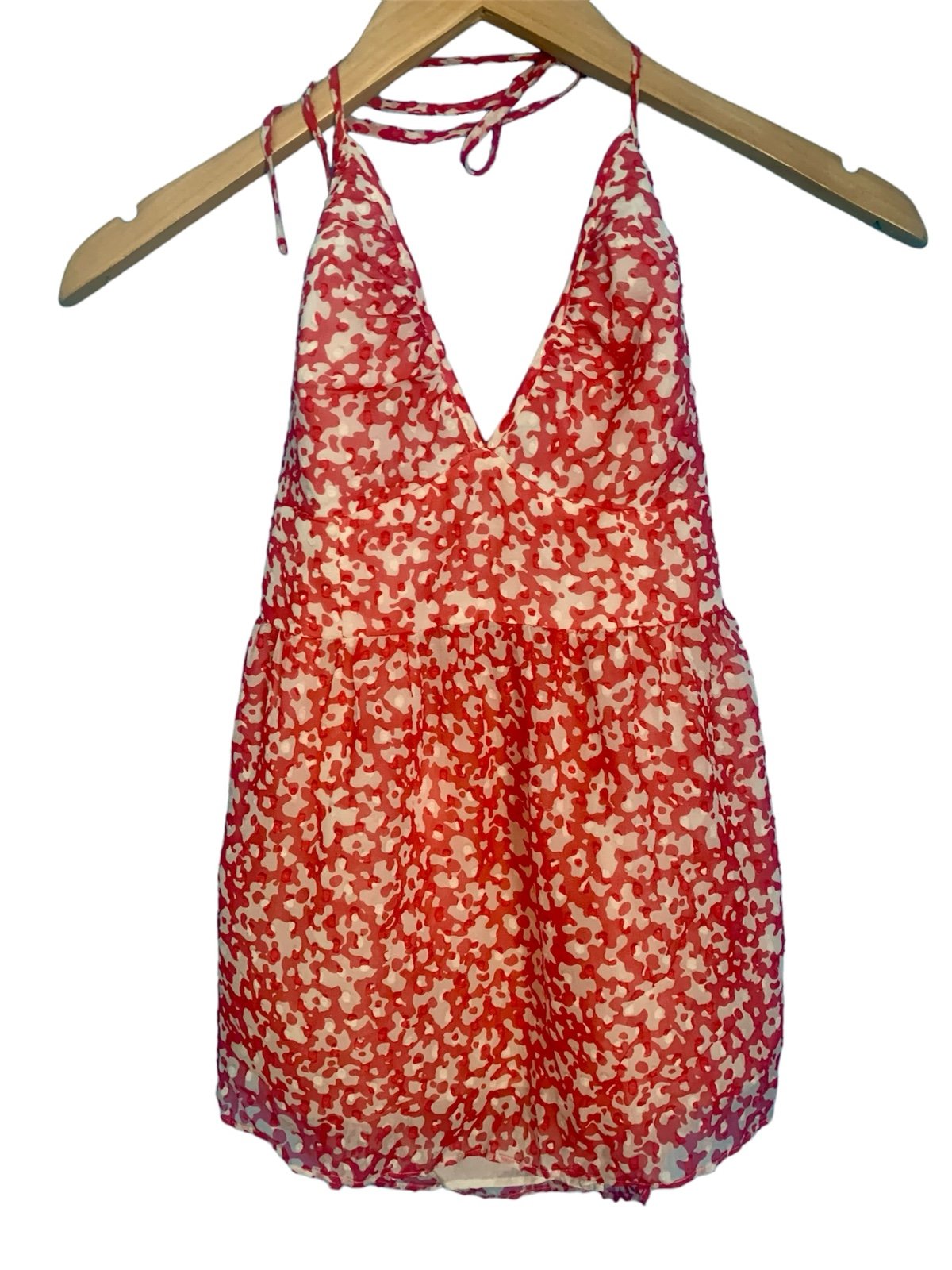 VTG Y2K Tibi 100% Silk Babydoll Coral Print Halter Top NWT Size 4