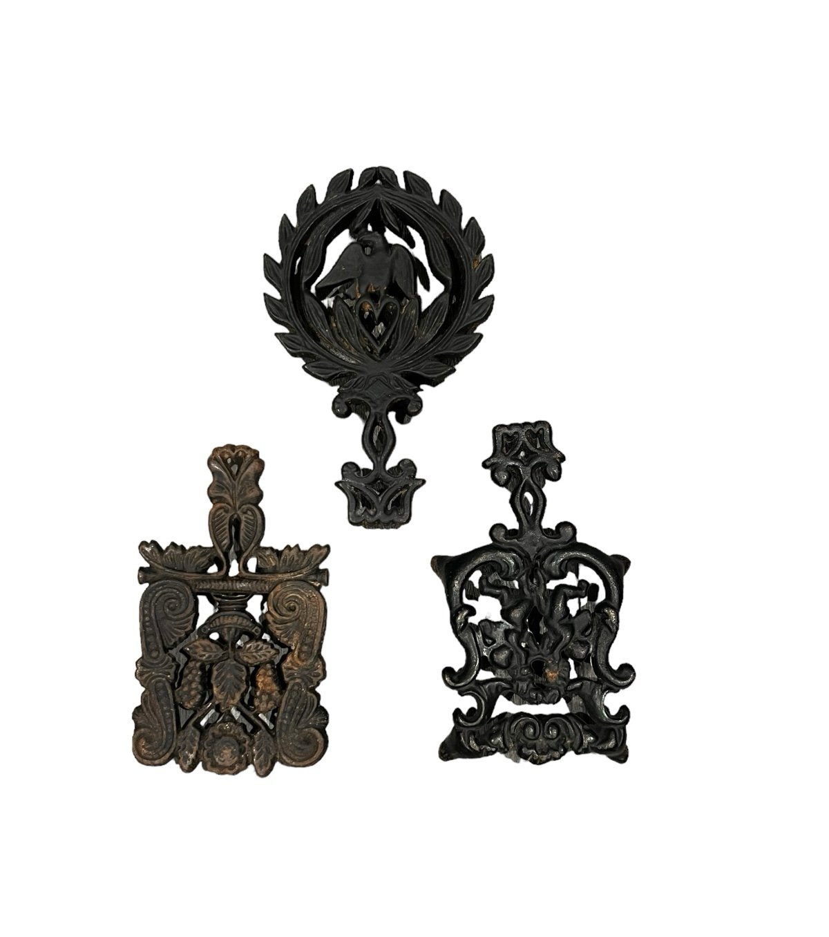 Antique Vintage Ornate Cast Iron Footed Trivets - Lot of 3