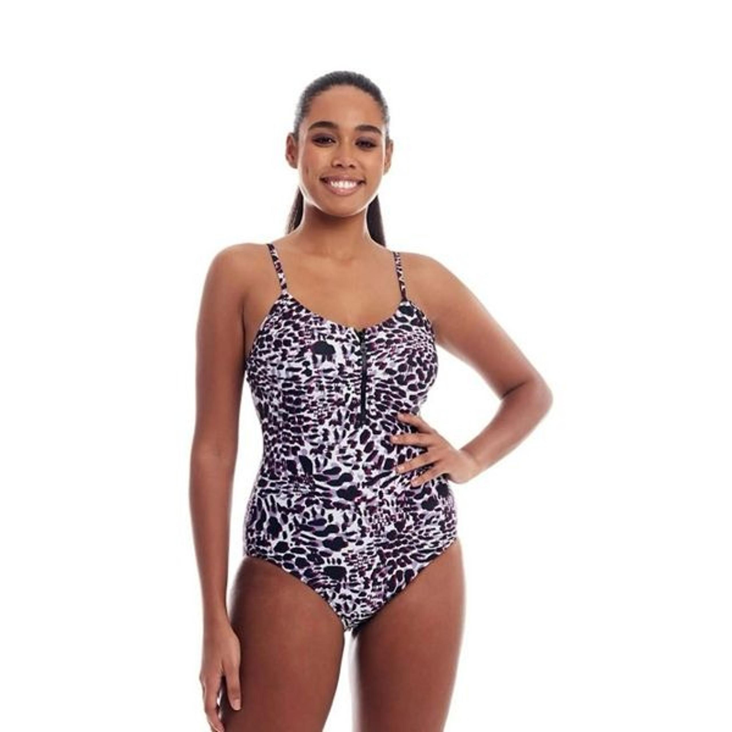 Cover Girl One Piece Swimsuit 20 Curvy Swimwear Tummy Control Zip Up leopard
