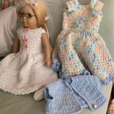 2 crochet dresses/fits 18 doll/fits baby 0-3 mo. No doll
