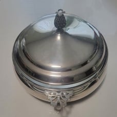 VINTAGE SHEFFIELD SILVER/PYREX CASSEROLE SERVING BOWL