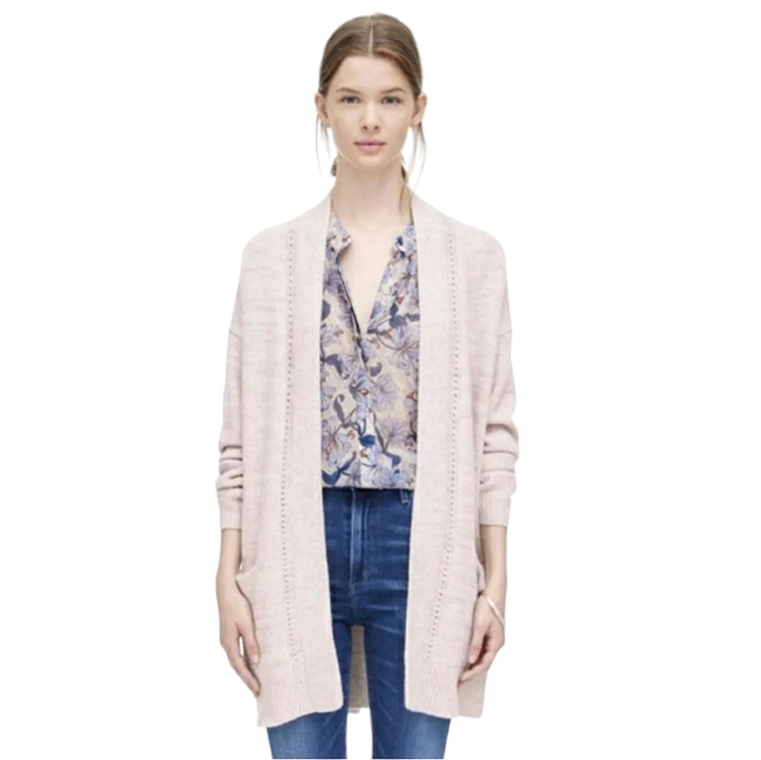 REBECCA TAYLOR Cardigan Sweater, Light Pink Wool Cashmere Open Career Knit, XS