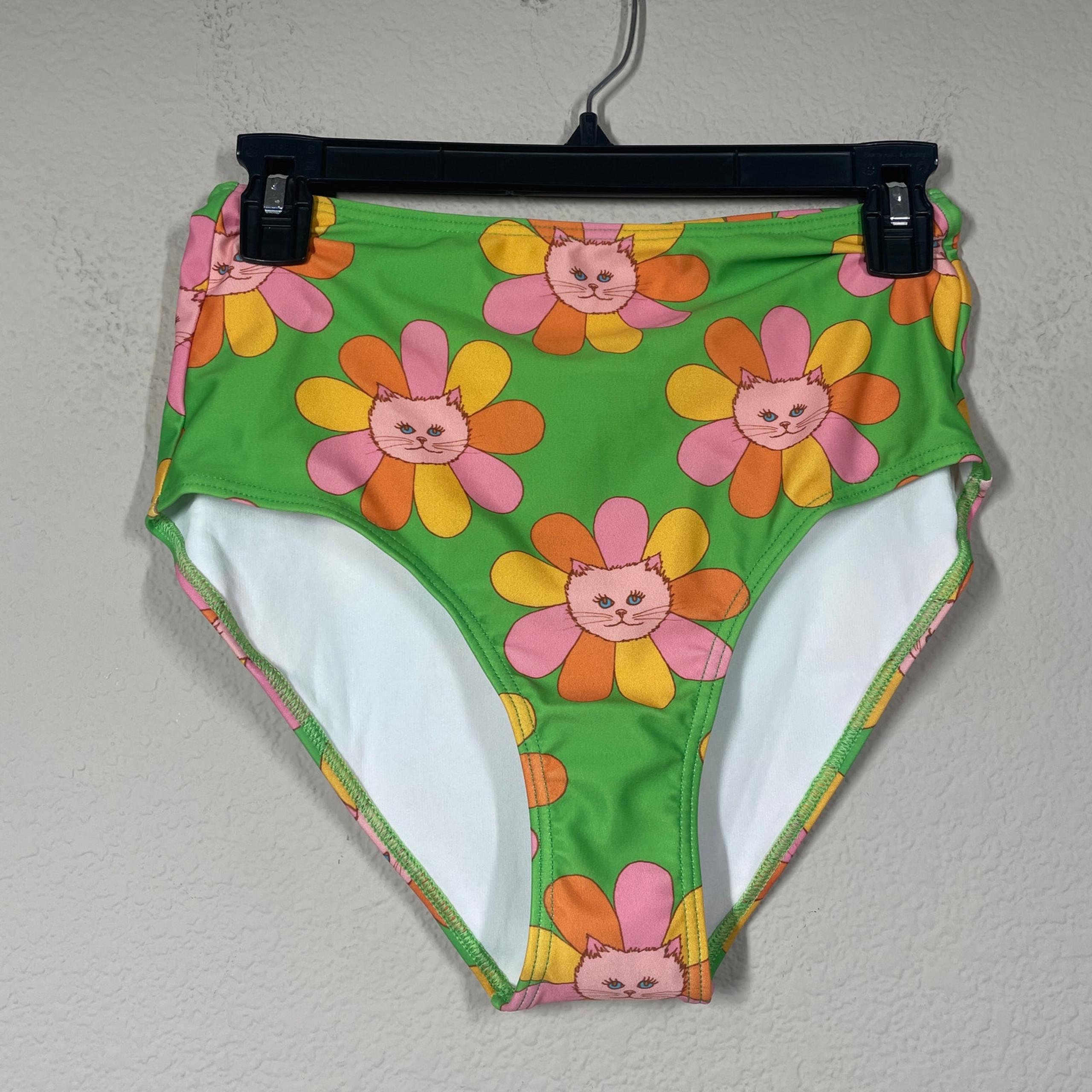 ModCloth Large Marisol Muro Sara High Waisted Bikini Bottom Green Floral Cat
