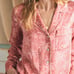 Faherty Sandwashed Silk Long Sleeve Pajama Top size L in Rose Tropic Trees