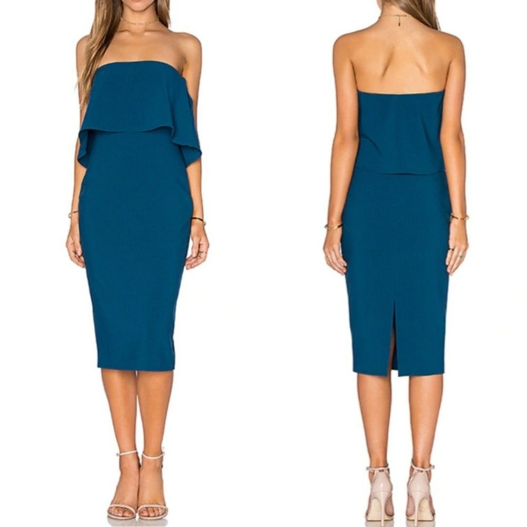 LIKELY Driggs One Shoulder Strapless Midi Dress In Cerulean Blue Teal SIZE 2
