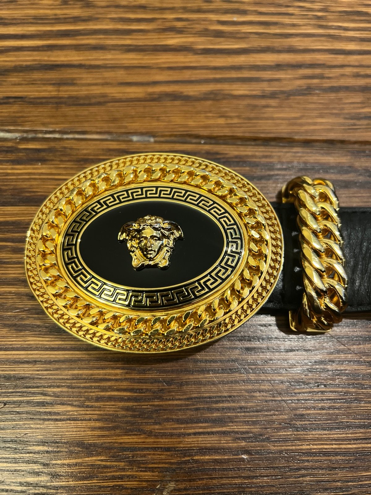 Versace Medusa Head Gold Buckle Black Belt Men's 95/38