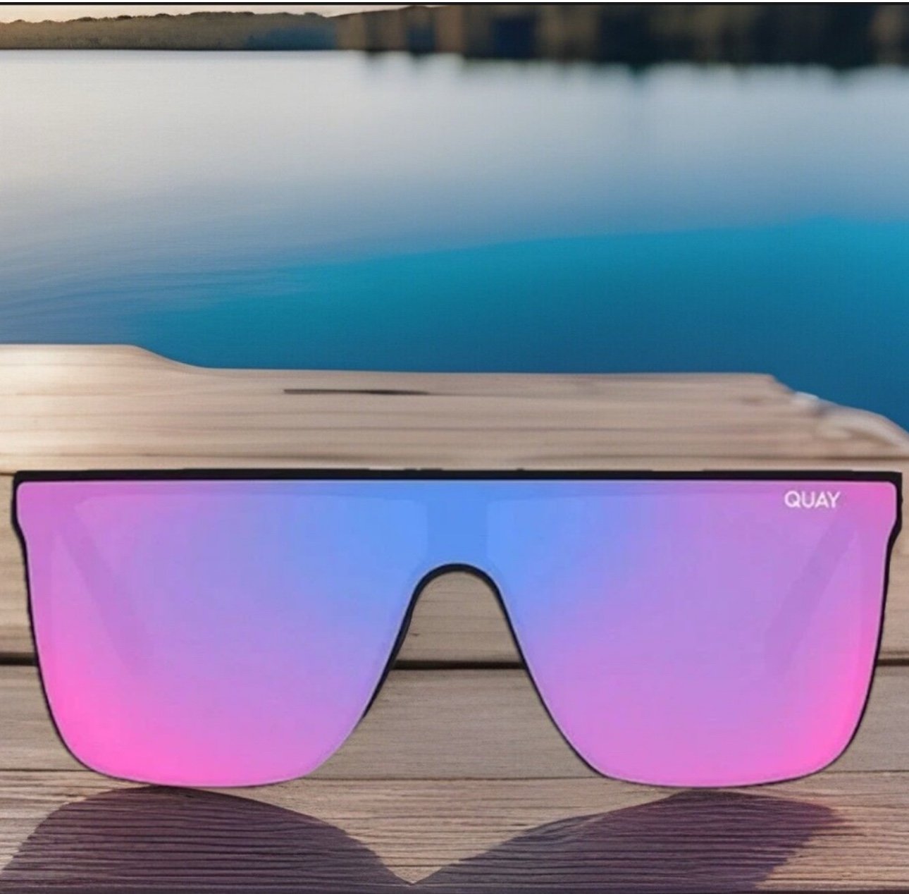 NEW Quay Unisex NIGHTFALL SHIELD matte blk frame/pink mirror lenses