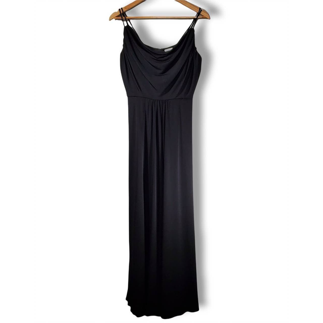 Calvin Klein Drape Front Double Spaghetti Strap Maxi Dress Black Size 4