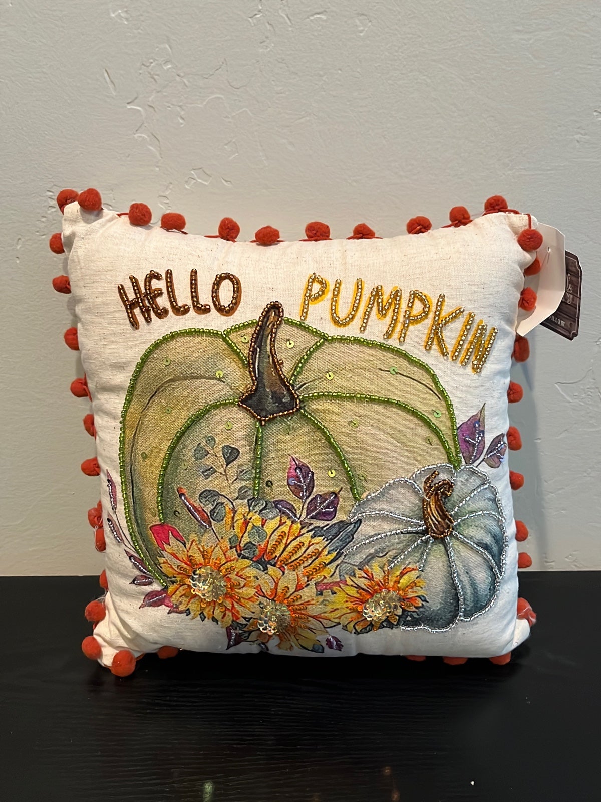 NEW Beaded Fall Pumpkin Autumn Throw Pillow
