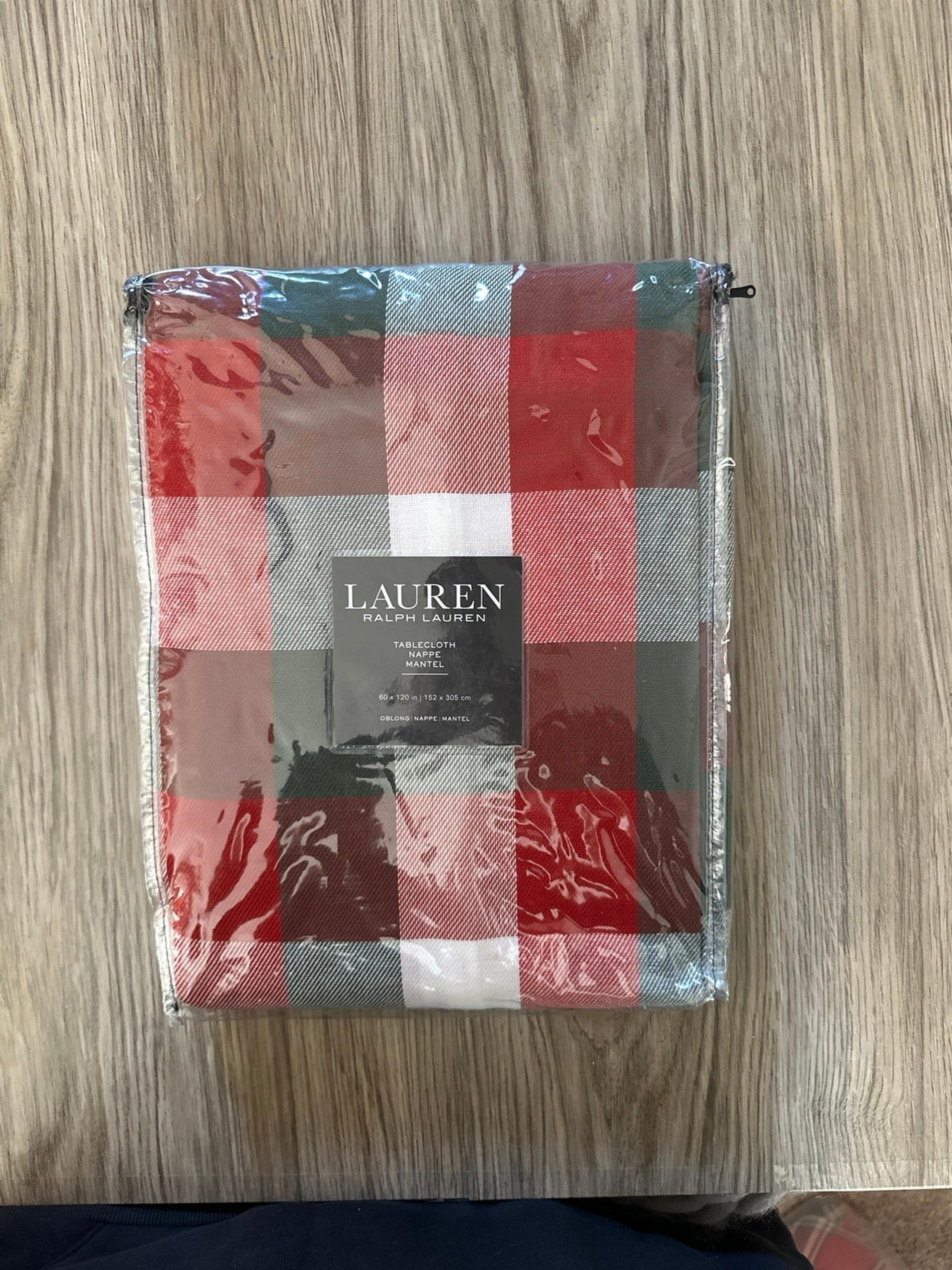 NWT Ralph Lauren Red/Dark Green/white buffalo plaid 60x120 Oblong tablecloth