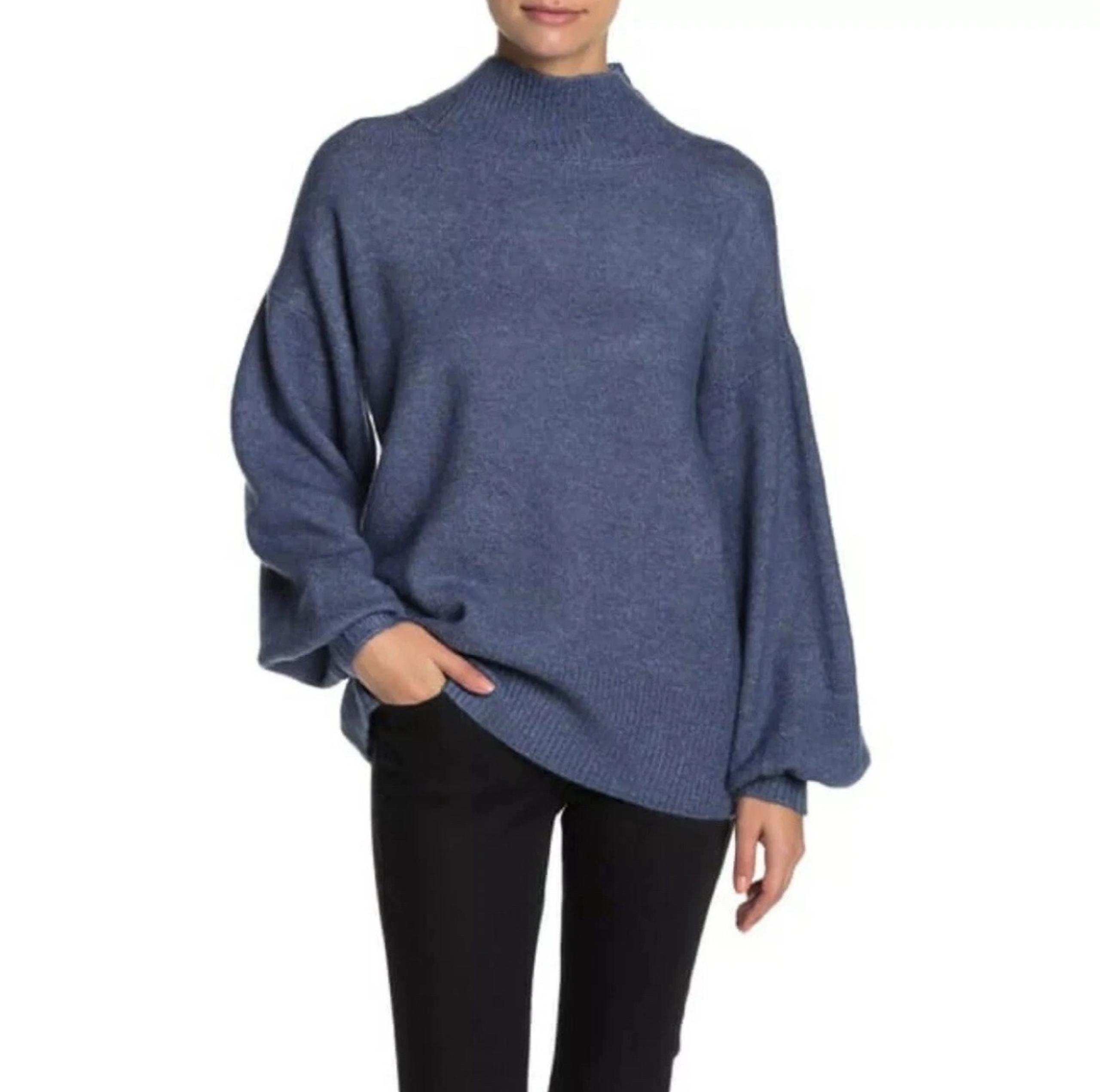 VINCE CAMUTO Blue Mutton Sleeve Mock Neck Pullover Sweater Size Large