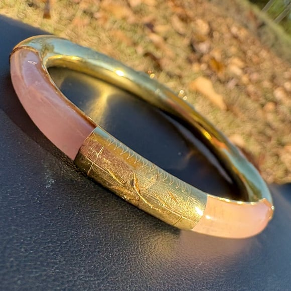 18K yellow Gold Plated Pink Glass Cuff Bracelet