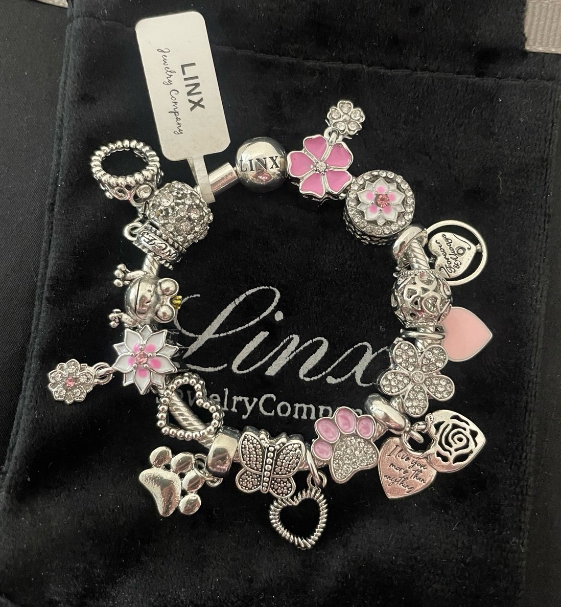 Linx Snake Chain Bracelet with Pink Themed Charms