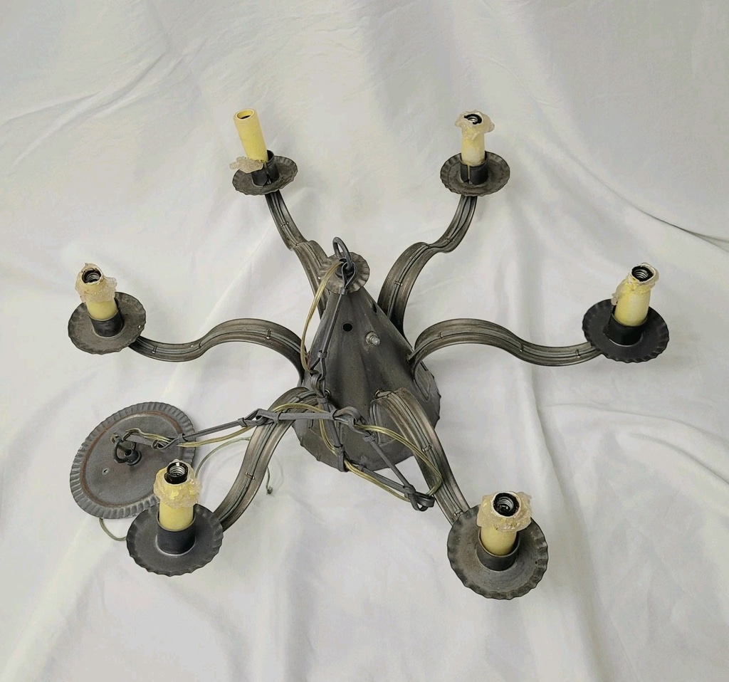 Dark Gray Metal Chandelier, 6-Light in a Candle Motif, Rustic Charm