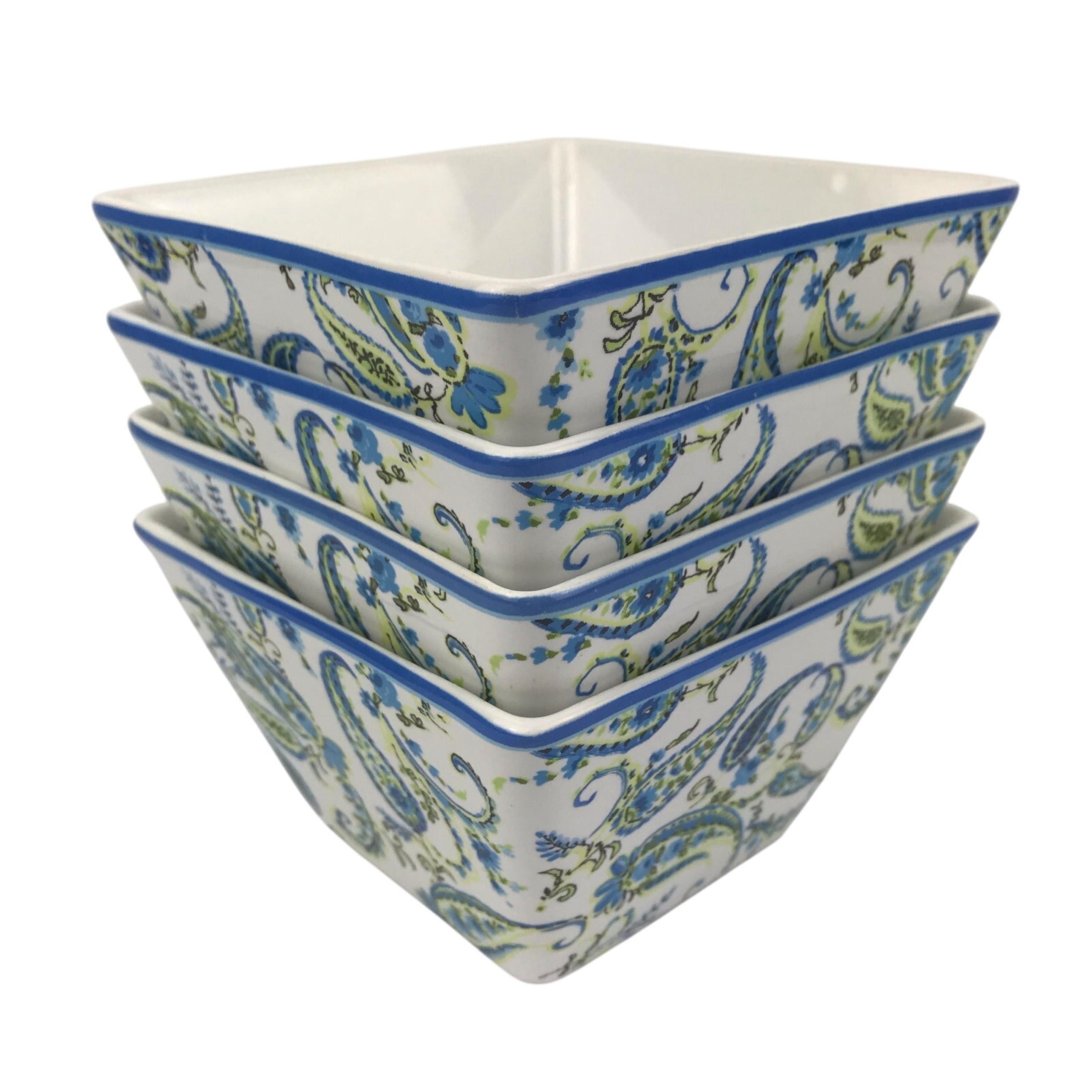 Cynthia Rowley 4 Square Bowls Paisley Blue Green White Cocktail Dessert Small