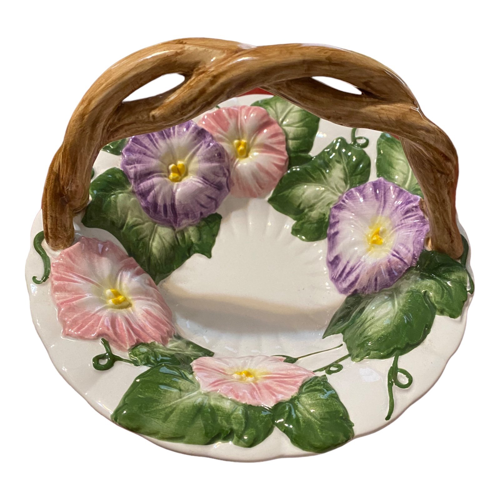 Fitz AND Floyd ‘93 Handled Basket “Hummingbirds” Pattern Pink Purple Floral 7.5”