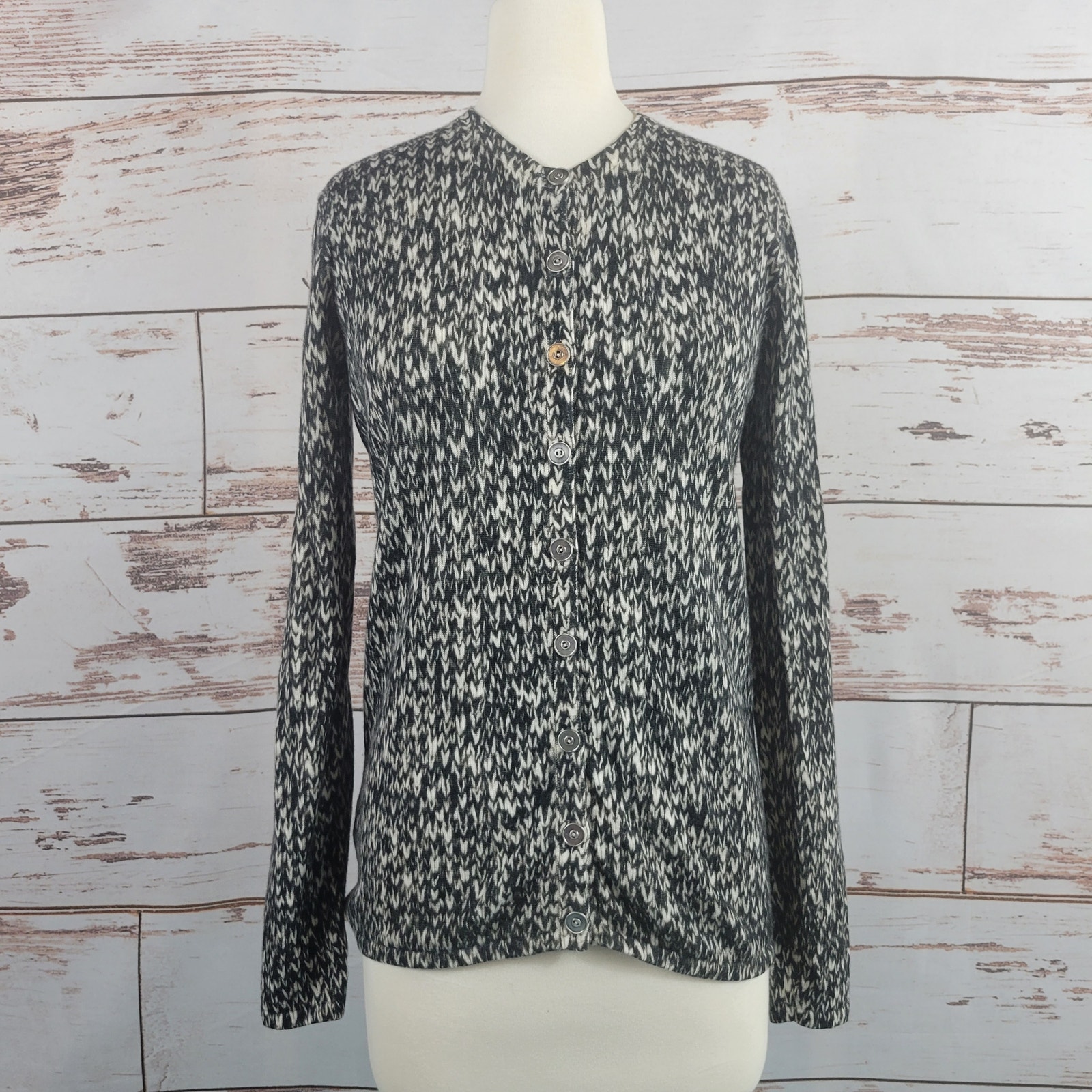 Worth New York Wool Cardigan Black Cream Size Small
