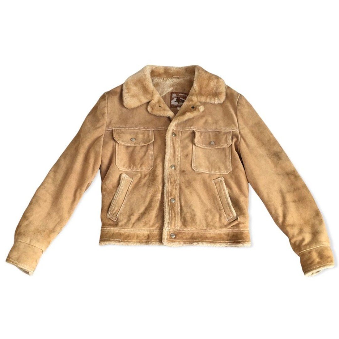 Suede Faux Fur Men’s Tan Front Button Jacket