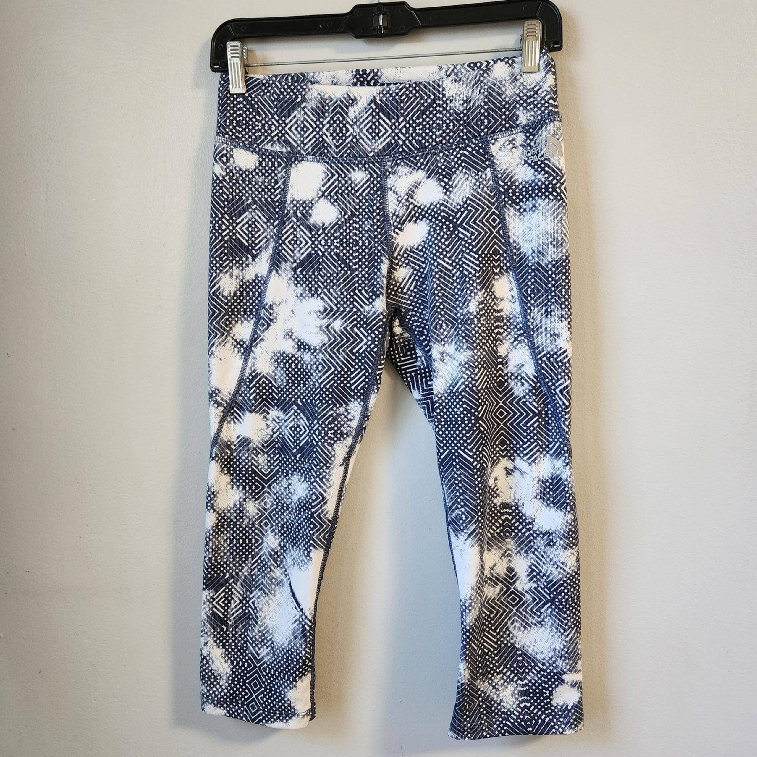 The North Face Womens Capri Leggings Athletic Workout Blue White Print S
