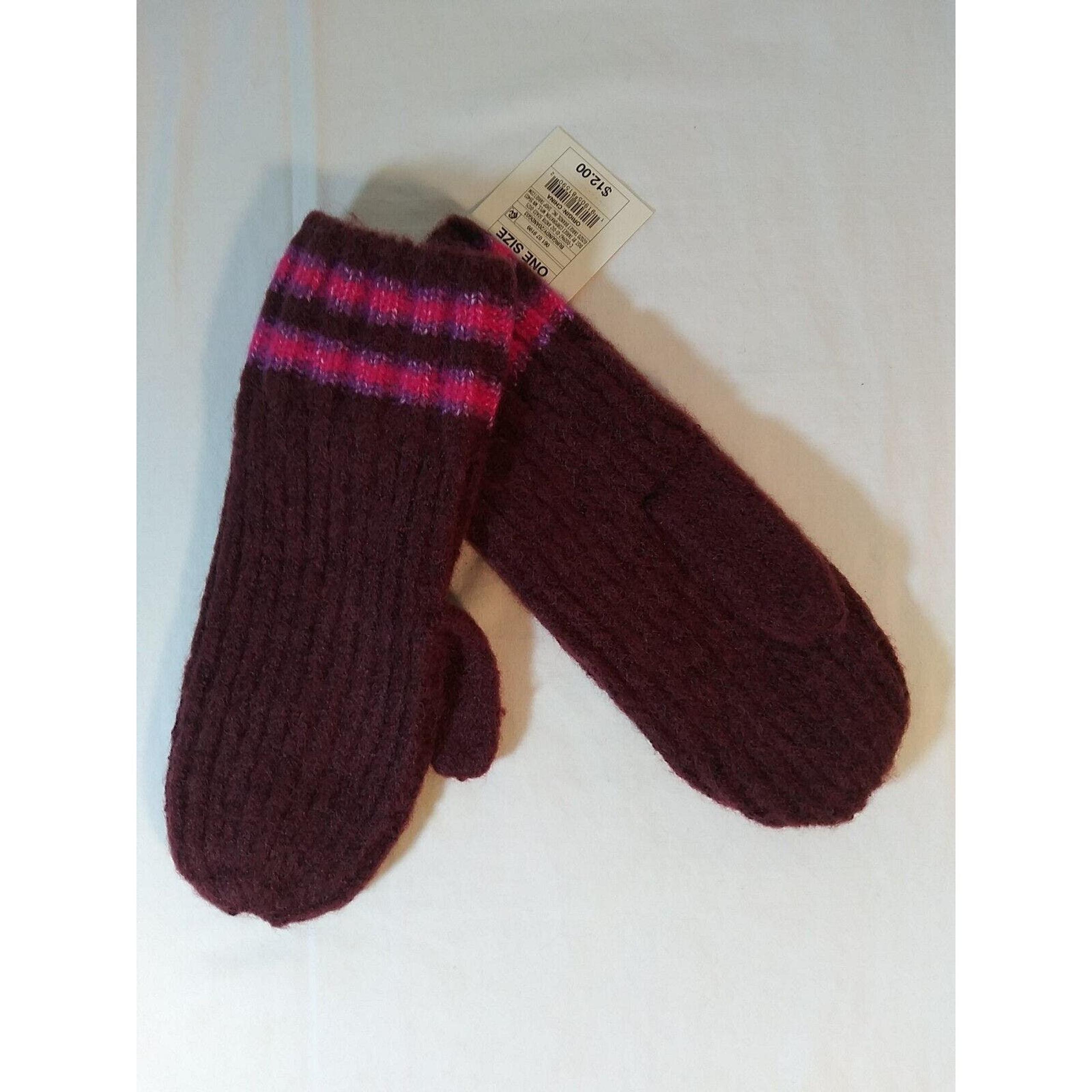 New A New Day Striped Cuff Burgundy Winter Mittens One Size Fits All