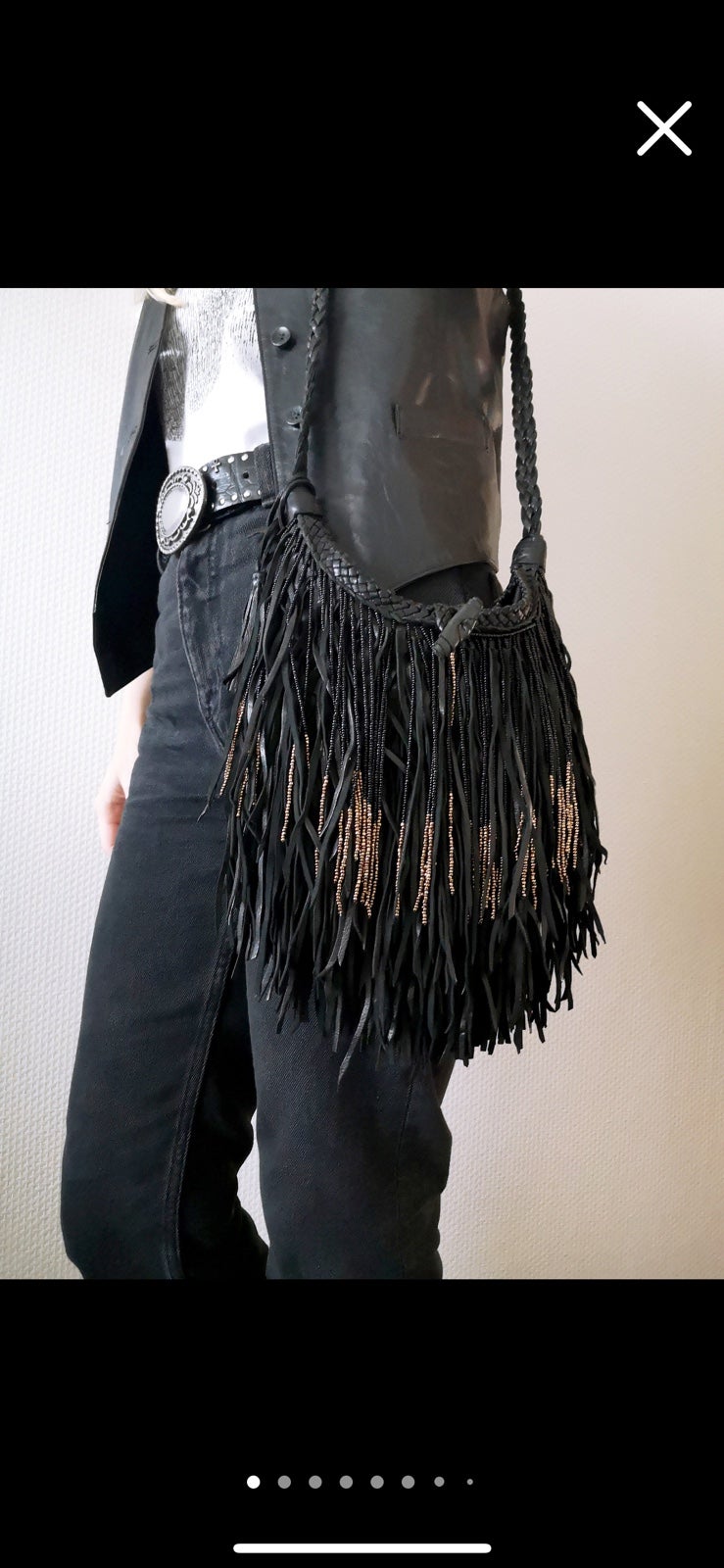 En Shalla original leather crossbody handbag with beaded fringe
