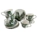 Longfei China Porcelain Square Tea Set of 12 Saucers Tea Cups Palm Fronds Modern