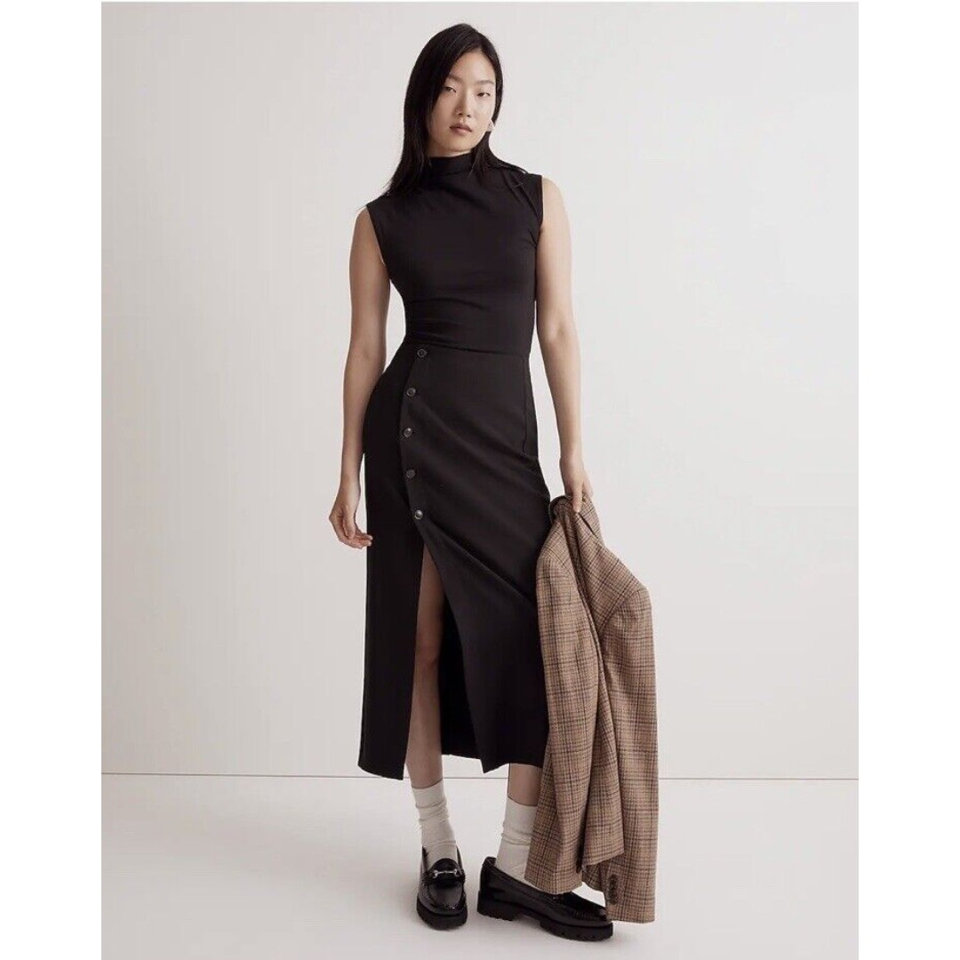 Madewell Womens Size 0 Wrap Midi Skirt with pockets in True Black 128 NWT