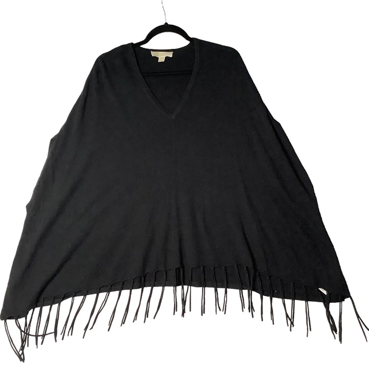 Michael Michael Kors Black Knit Poncho Sweater Boho Fringe Hem Women S/M Staple