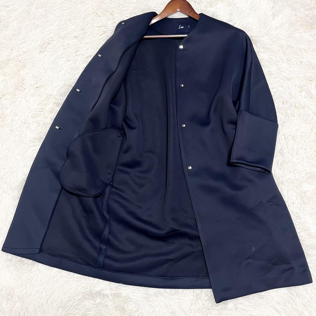 Recent Model ✨ Sono UV Cut Stretch Marshmallow Coat No Collar Navy Blue