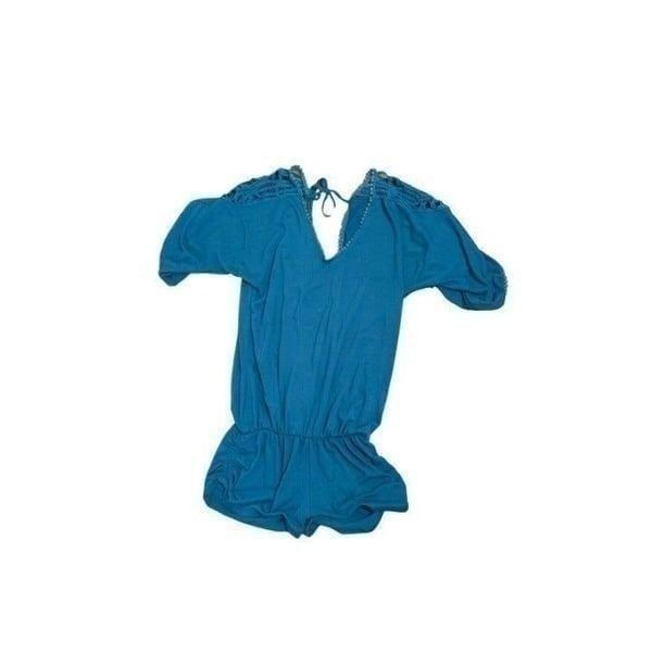 l space womens solid blue lace V Neck Short Sleeve Mini jumpsuit romper xs