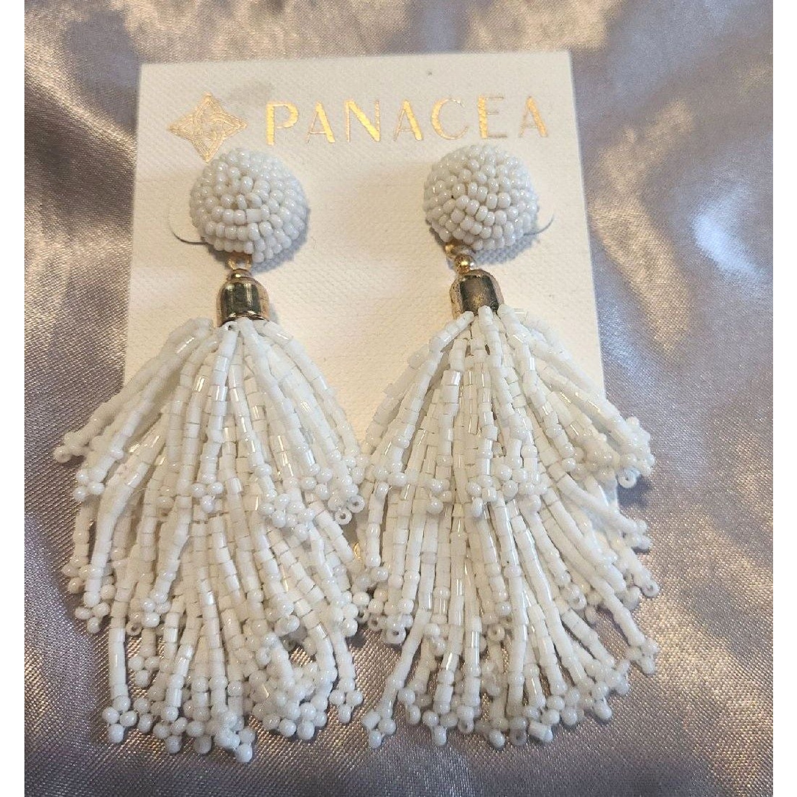Panacea white beaded tassel earrings