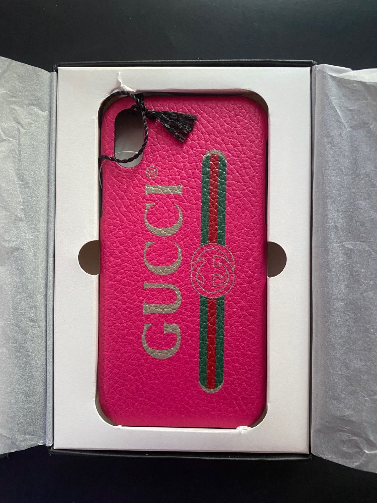 New Gucci Pink Pebbled Leather Vintage Logo For iPhone