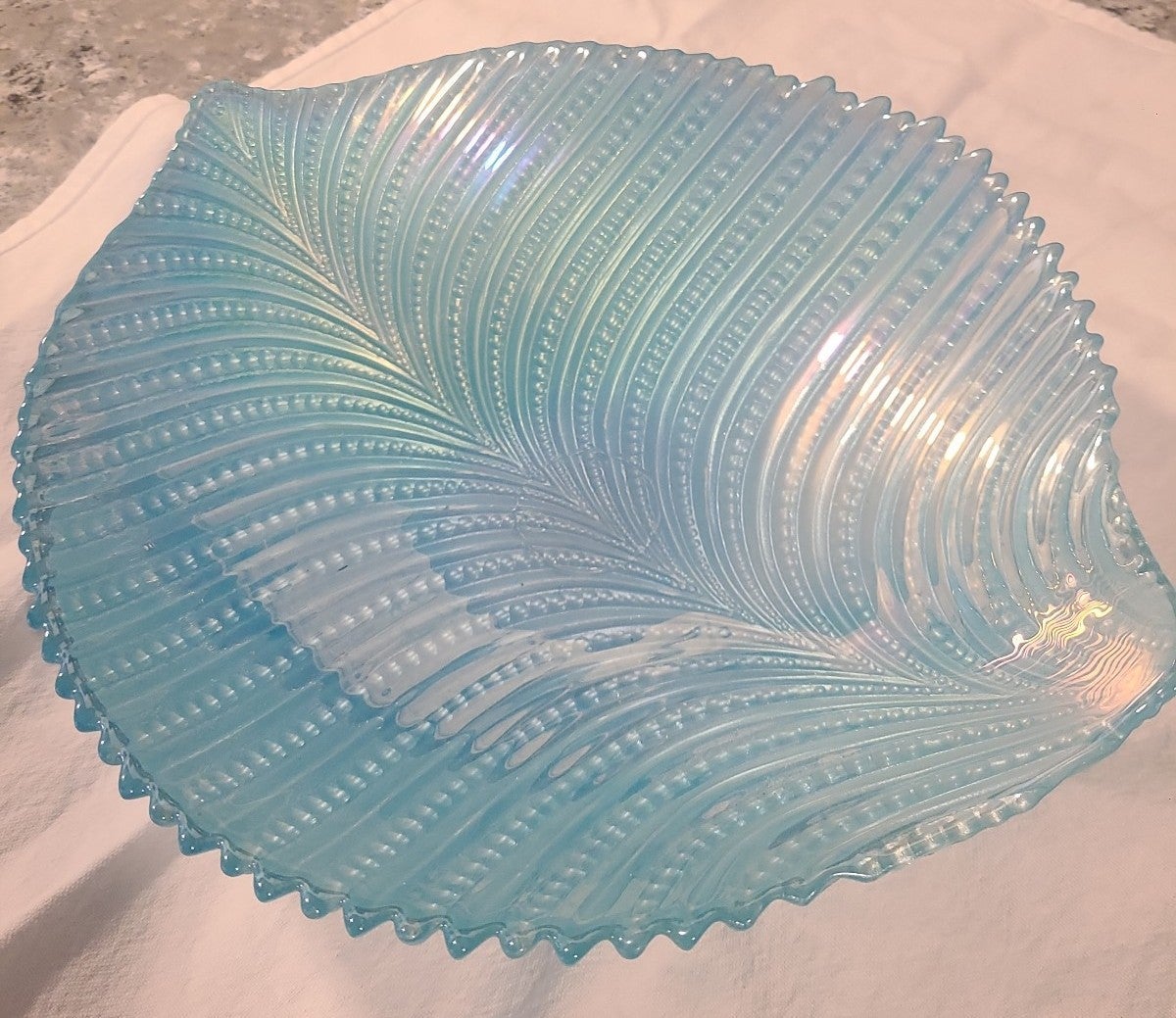 Vintage Turquoise Glass Shell Fruit Bowl