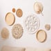 Set of 9 wall basket decor hanging boho Rattan Flat Woven Macrame Tassels
