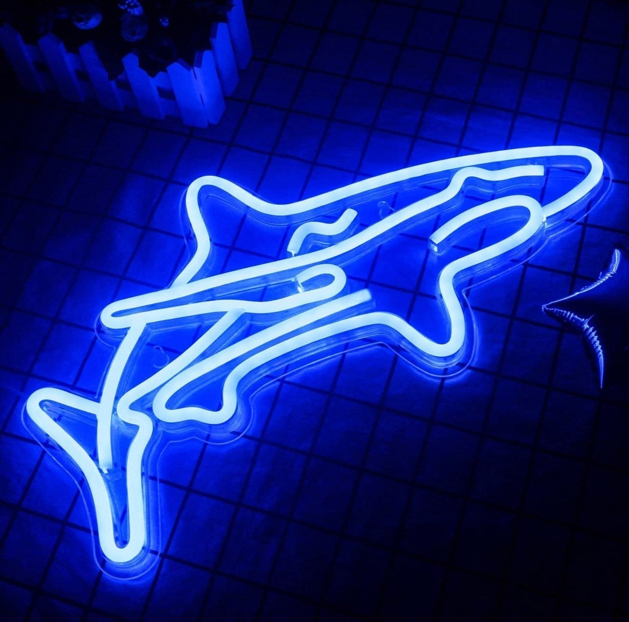 Cool Bright Blue Shark LED Light Sign Wall Decoration