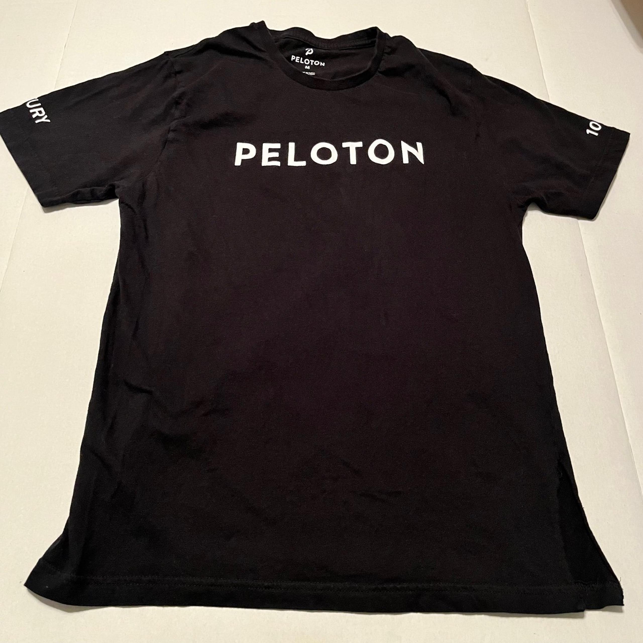 Peloton Womens Size Medium Black Short Sleeve Shirt Century 100 Cycling Athletic