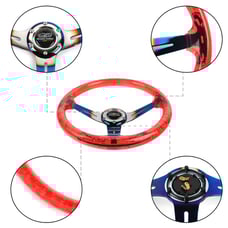 NEW JDM Mugen Universal 6-Hole 350mm Deep Dish Red Crystal Bubble Steering Wheel